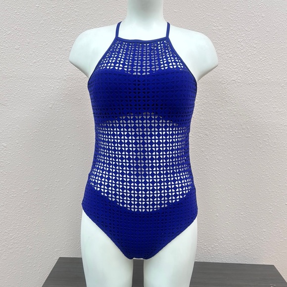 EVARAE Blue LASER CUT One-Piece Swimsuit - Picture 1 of 8